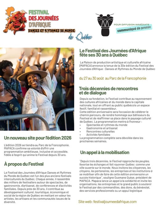 Communiqué du Festival Journée d'Afrique